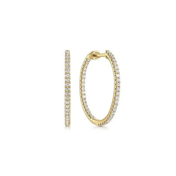 Gabriel 14K Yellow Gold French Pave 20mm Round Inside Out Diamond Hoop Earrings EG13460Y45JJ