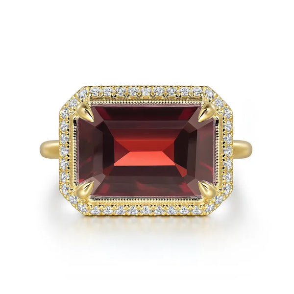 Gabriel & Co. 14K Yellow Gold Diamond & Garnet Emerald Cut Ladies Ring LR52481Y45GN