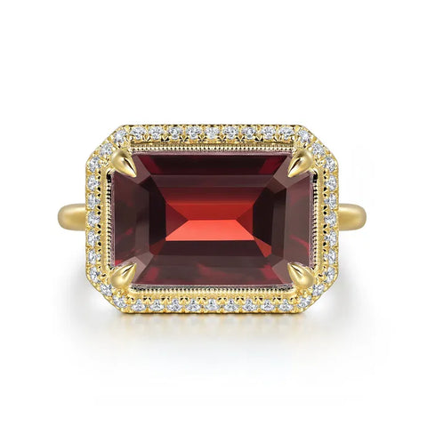 Gabriel & Co. 14K Yellow Gold Diamond & Garnet Emerald Cut Ladies Ring LR52481Y45GN