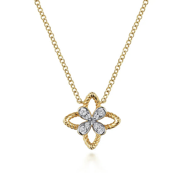 Gabriel 14K Yellow Gold Twisted Rope Clover Pendant Necklace with Diamond Petals NK5954Y45JJ
