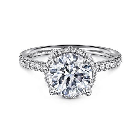 Gabriel & Co. 14K White Gold Round Hidden Halo Diamond Engagement Ring ER16566R8W44JJ