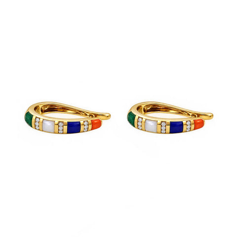Estate 14K Yellow Gold Cast Inlay Hoop Earrings