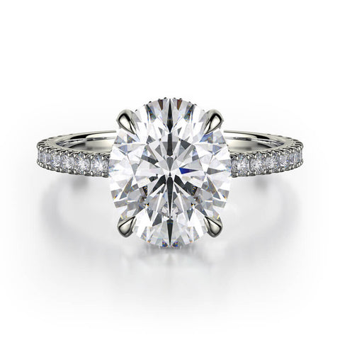 Michael M CROWN 18K White Gold Oval Center Engagement Ring R745-2 OVAL