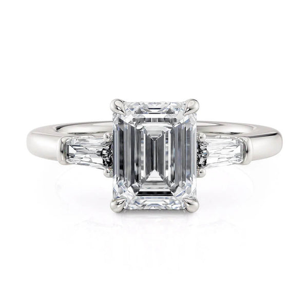 Michael M Trinity Emerald Center Diamond Engagement Ring R807-2