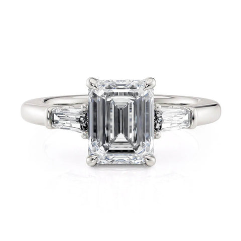 Michael M Trinity Emerald Center Diamond Engagement Ring R807-2