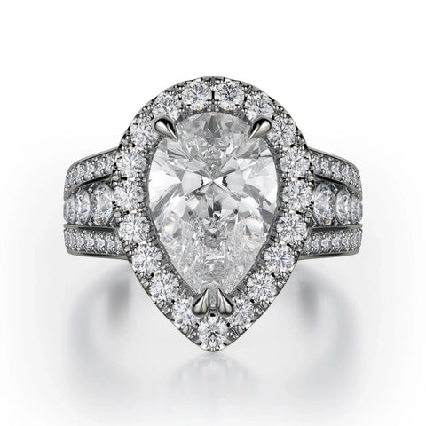 Michael M Stella 18K White Gold Pear Shape Center Engagement Ring R766-2