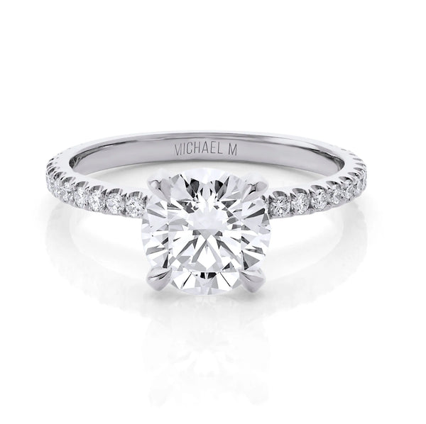Michael M Crown 18K White Gold Round Center Diamond Engagement Ring R804-2