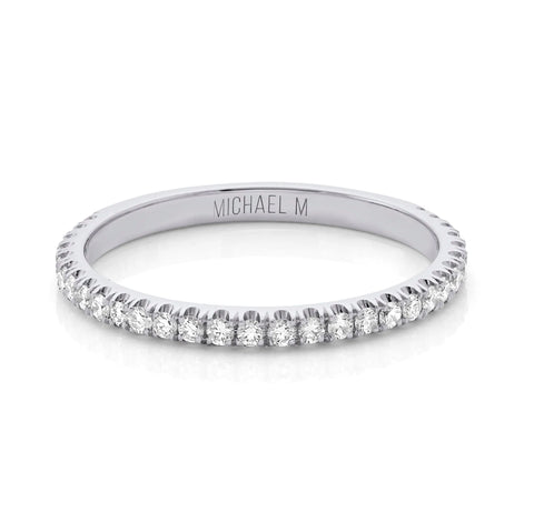 Michael M Ladies 18K White Gold Halfway Diamond Wedding Band R804B