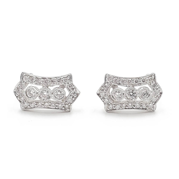 18K White Gold Omega Back Diamond Earrings