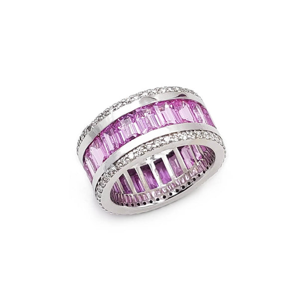14K White Gold Pink Sapphire and Diamond Eternity Band