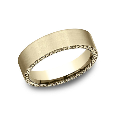 Benchmark Yellow Gold Wheat Milgrain Edge Satin Finish Men's Band CF846539614KY