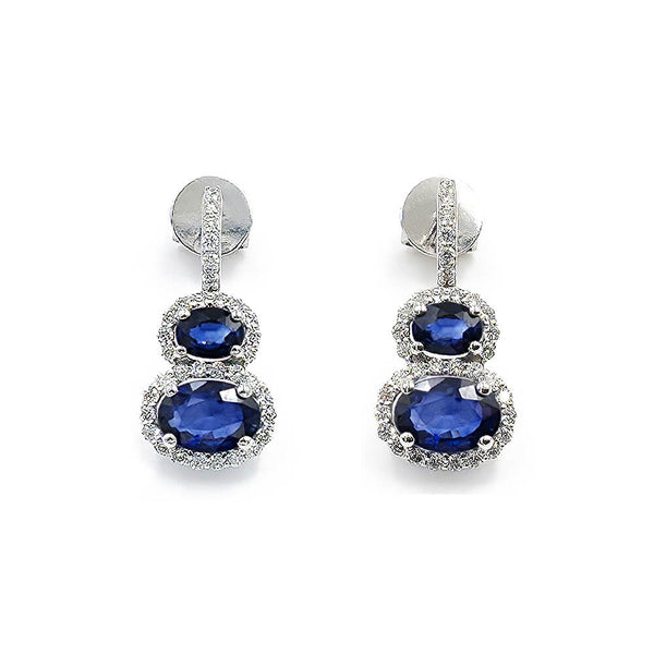 14K White Gold Diamond and Blue Sapphire Earrings
