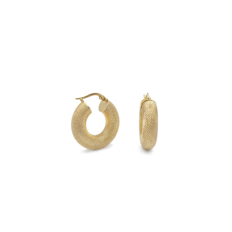 14K Yellow Gold Mesh Design Huggie Earrings, 3.3g
