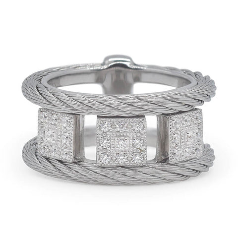 ALOR 18kt White Gold Grey Cable Diamond Ring 02-32-1634-11