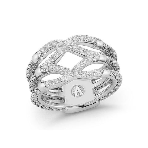 ALOR Classique 18K White Gold Grey Cable Diamond Ring 02-32-S357-11