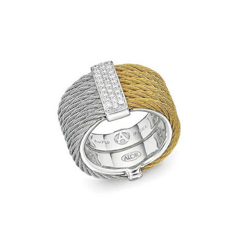 ALOR Yellow & Grey Cable Colorblock 18kt White Gold & Diamonds Ring 02-34-S615-11