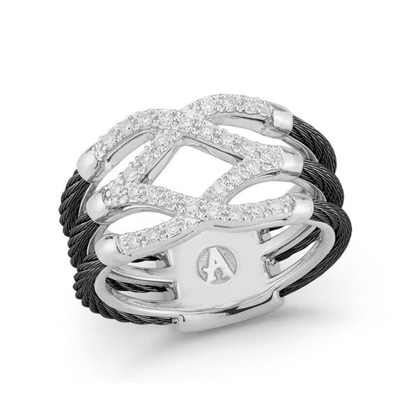 ALOR Noir 18K White Gold & Black Cable Diamond Ring 02-52-0357-11