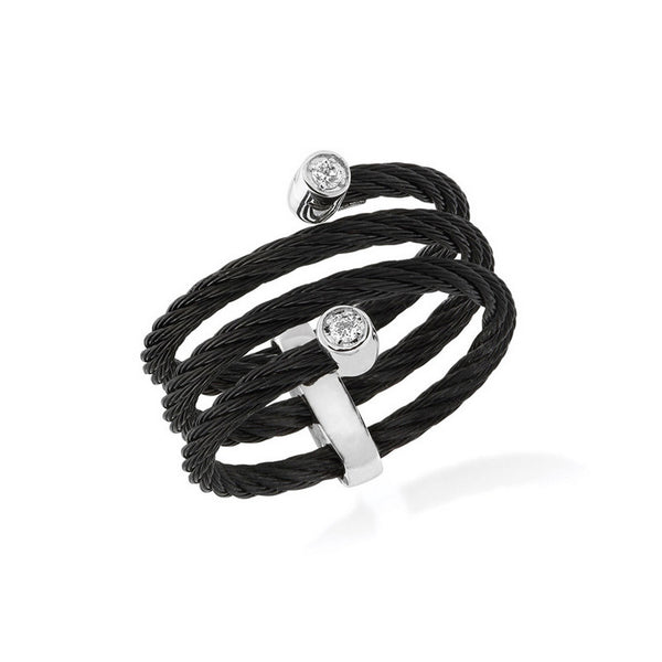 ALOR Noir 18K White Gold Black Cable Diamond Ring 02-52-0601-11