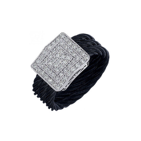 ALOR Noir 18K White Gold Black Stainless Steel Diamond Ring 02-52-4055-11