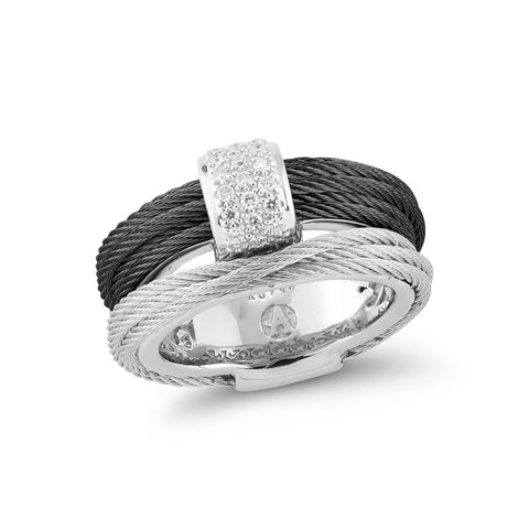 ALOR Noir Black & Grey Cable Women's Diamond Ring 02-54-0411-11