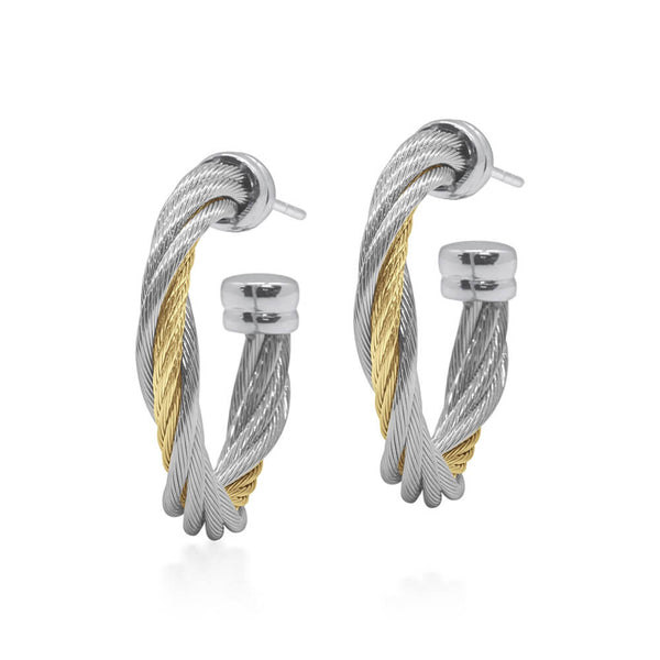 ALOR Grey & Yellow Cable Petite Modern Twist Earrings 03-34-0580-00