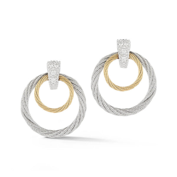 ALOR Yellow & Grey Cable Droplet Diamond Stud Earrings 03-34-S027-11
