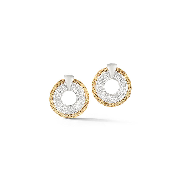 18K Yellow Gold Round Diamond GH/SI Medium Hoop Earrings