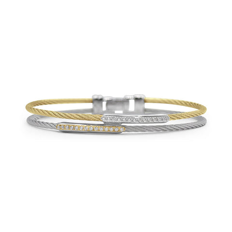 ALOR Grey & Yellow Cable Dual Channel Bar Bracelet with 18kt White & Yellow Gold & Diamonds 04-34-1144-11