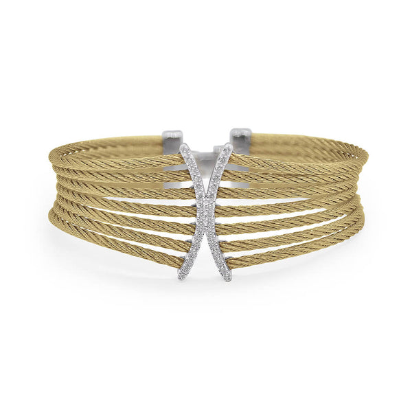 ALOR Yellow Cable Butterfly Cuff with 18kt White Gold & Diamonds 04-37-1926-11