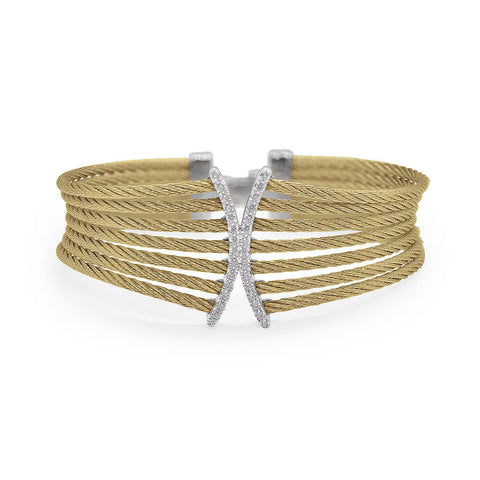 ALOR Yellow Cable Butterfly Cuff with 18kt White Gold & Diamonds 04-37-1926-11
