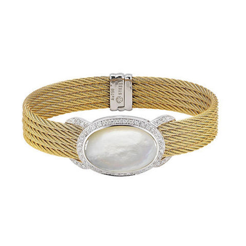 ALOR Classique 18K White Gold Yellow Stainless Steel Bangle 04-37-S098-11