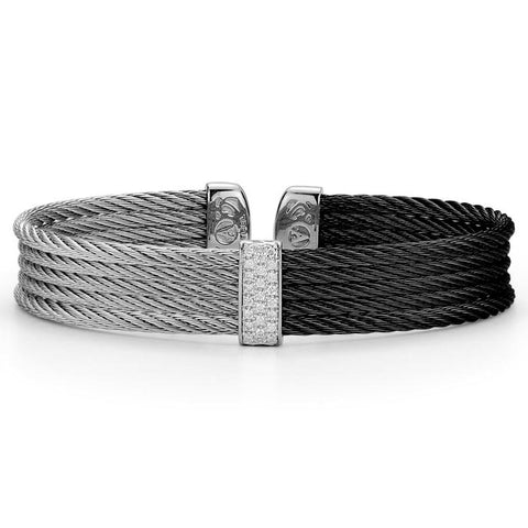 ALOR Black & Grey Cable Medium Colorblock Cuff with 18kt White Gold & Diamonds 04-54-0651-11
