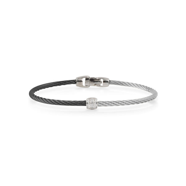 ALOR Black & Grey Cable Colorblock Barrel Station Bracelet 04-54-0917-11