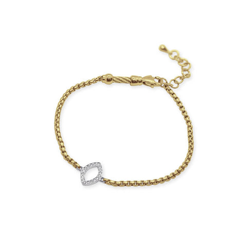 ALOR Yellow Chain Bracelet with 14kt White Gold Open Marquise Station & Diamonds 06-37-1049-11