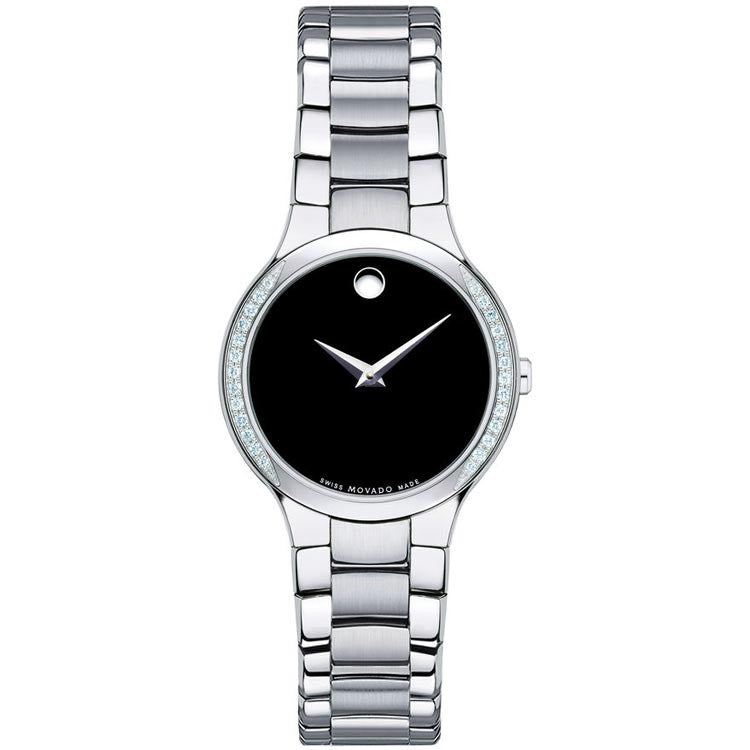 Movado Watches 0606385 Serio Black Dial Steel Bracelet Swiss