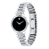 Movado Serio Black Dial Steel Bracelet Quartz Ladies Watch 0606385