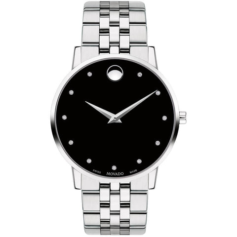 Movado Museum Classic 40MM Black Dial Diamond Men's Watch 0607201