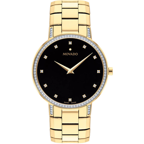 Movado Faceto 39mm Yellow Gold PVD Diamond Unisex Watch 0607483