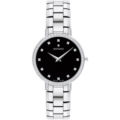 Movado Faceto Black Dial Diamond Women's Watch 0607484