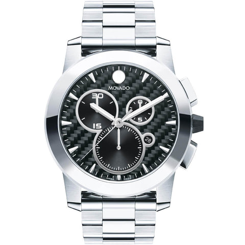 Movado Vizio Black Chronograph Dial Steel on Steel Swiss Quartz Men's Watch 0607544