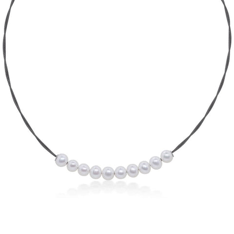 ALOR Black Cable Necklace with Freshwater Pearls 08-52-P901-01