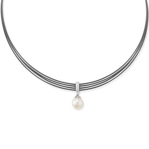 ALOR Noir Black Cable & Fresh Water Pearls Necklace 08-52-P302-11