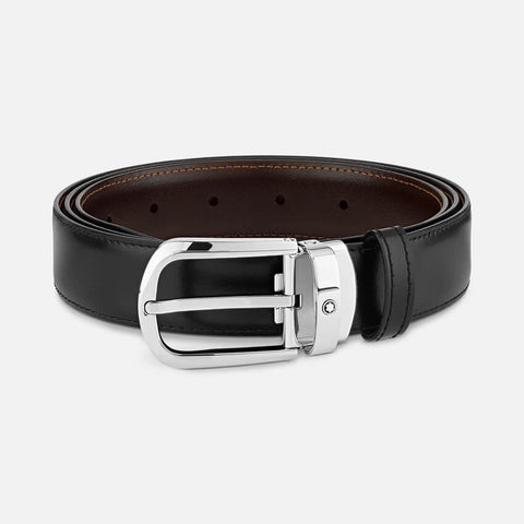 Montblanc Horseshoe buckle black/brown 30 mm reversible leather belt 114412
