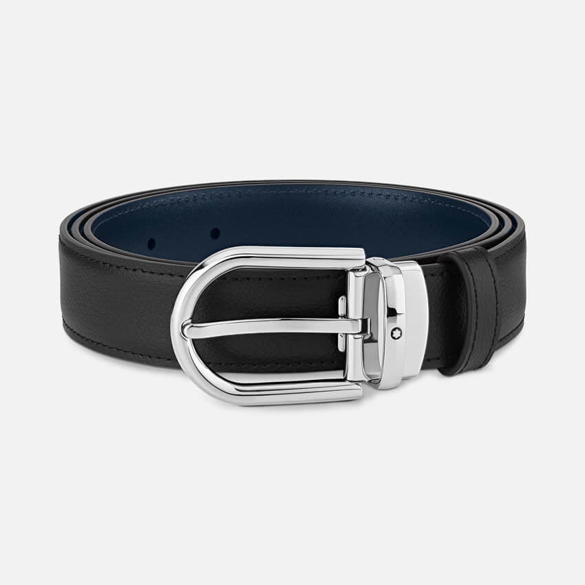 Horseshoe buckle black 35 mm leather belt - Luxury Belts
