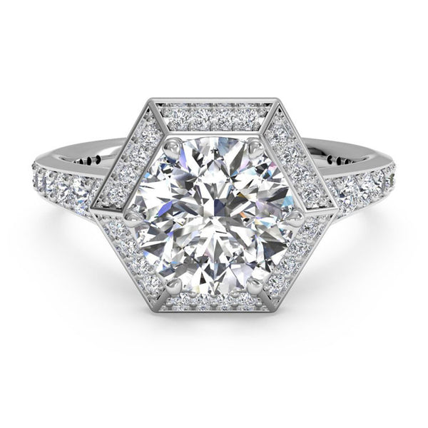 Ritani Vintage Hexagonal Halo Vaulted Diamond Band Engagement Ring 1RZ3105-4610
