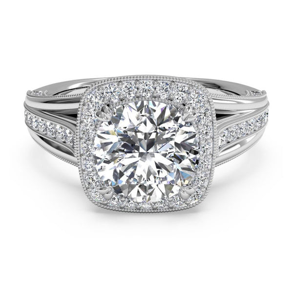 Ritani Masterwork Cushion Halo Vaulted Milgrain Diamond Engagement Ring 1RZ3154-4586