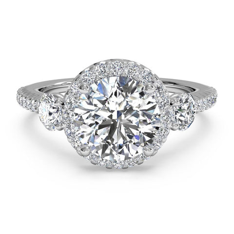 Ritani Three-Stone Halo Diamond Band Engagement Ring 1RZ3701-4612