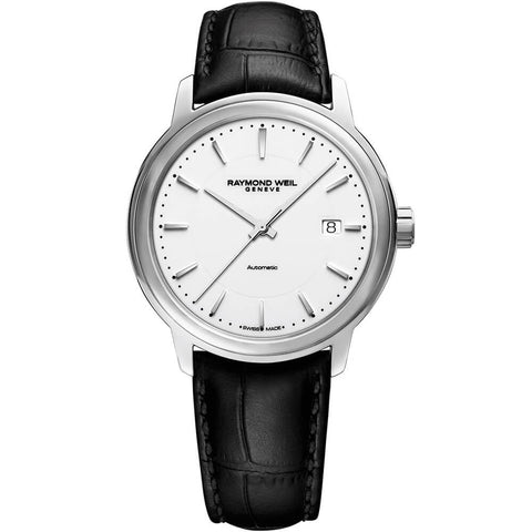 Raymond Weil Maestro Men's White Dial Automatic Leather Watch 2237-STC-30011