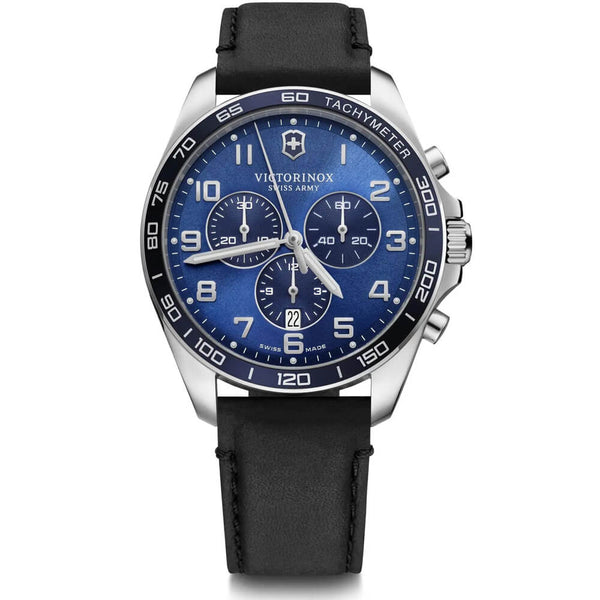 Swiss Army FieldForce Classic Chrono Blue Dial Black Leather Strap Men's Watch 241929