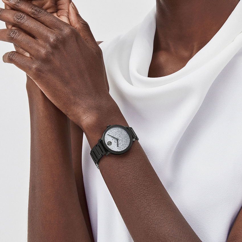 Movado BOLD Evolution Crystal Dial Black Ion-Plated Women's Watch 3600